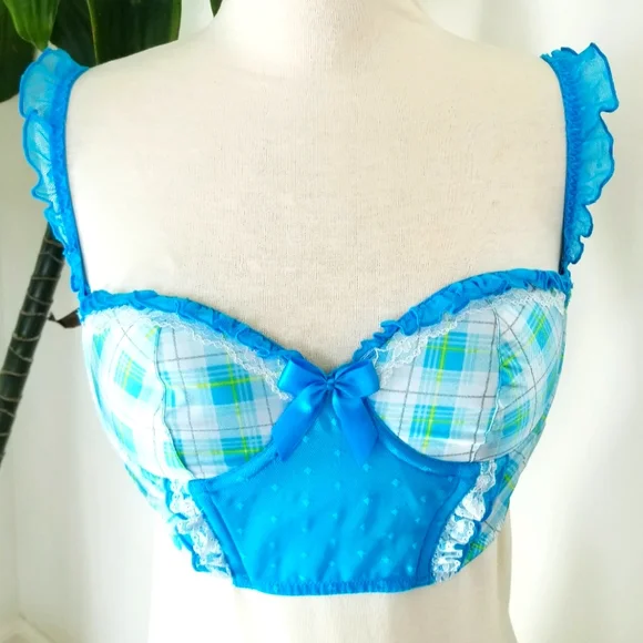 Victoria's Secret Vintage Sexy Little Things Blue Plaid Ruffle Bustier Bra NWT - Picture 14 of 16